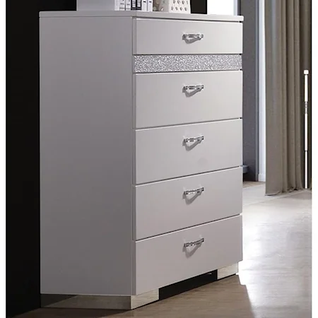 Contemporary 5-Drawer Chest with Sparkling Acrylic Panel